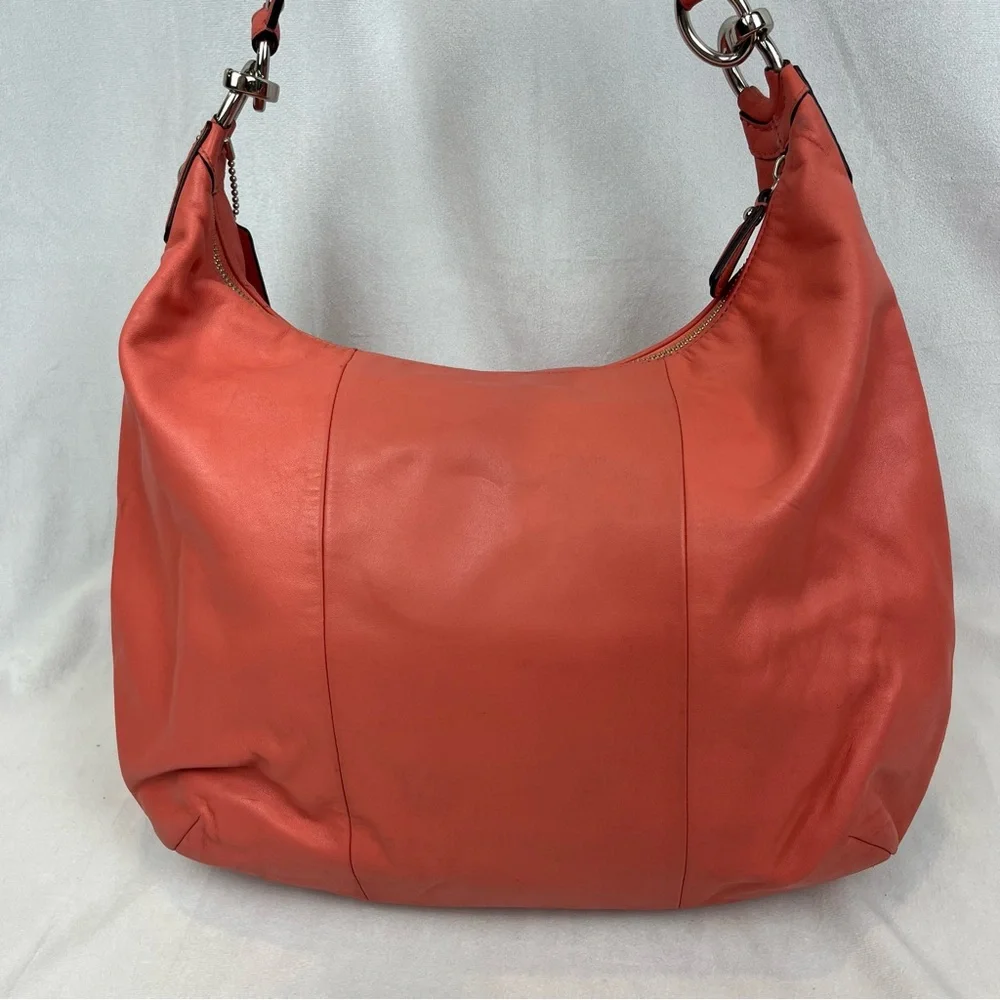 Coach Kristin F22309 Coral Pink Large Smooth Soft Leather Hobo Shoulder Bag - Picture 8 of 12